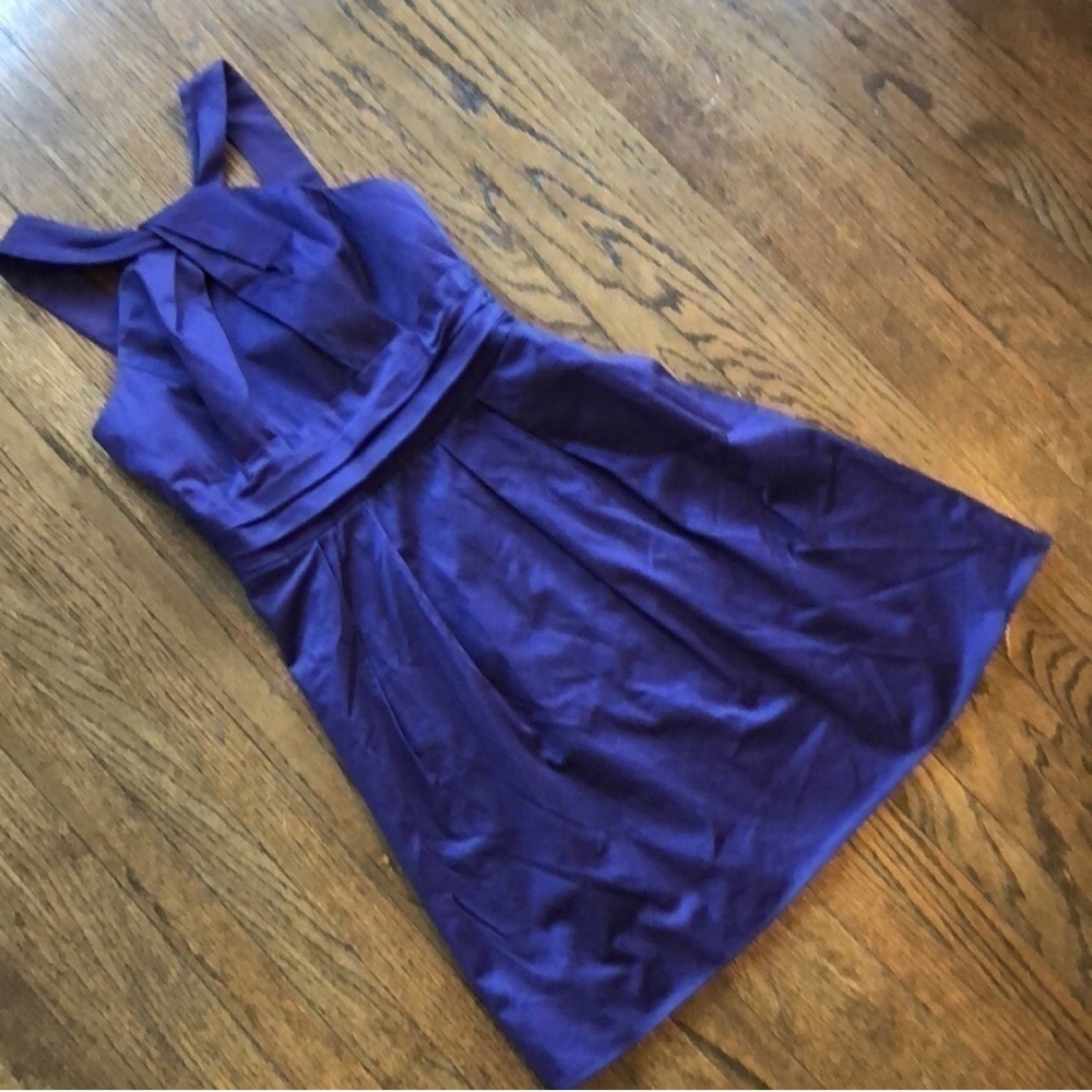 David's Bridal Purple Empire Waist Twist Halter Sleeveless Dress 10 Bridesmaids - Picture 3 of 7